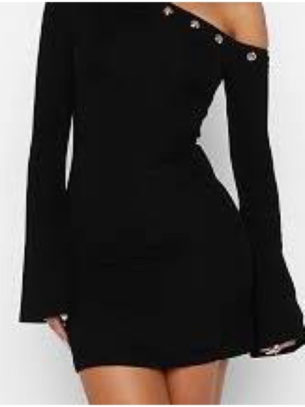 Off-Shoulder Black Long-Sleeve Mini Dress